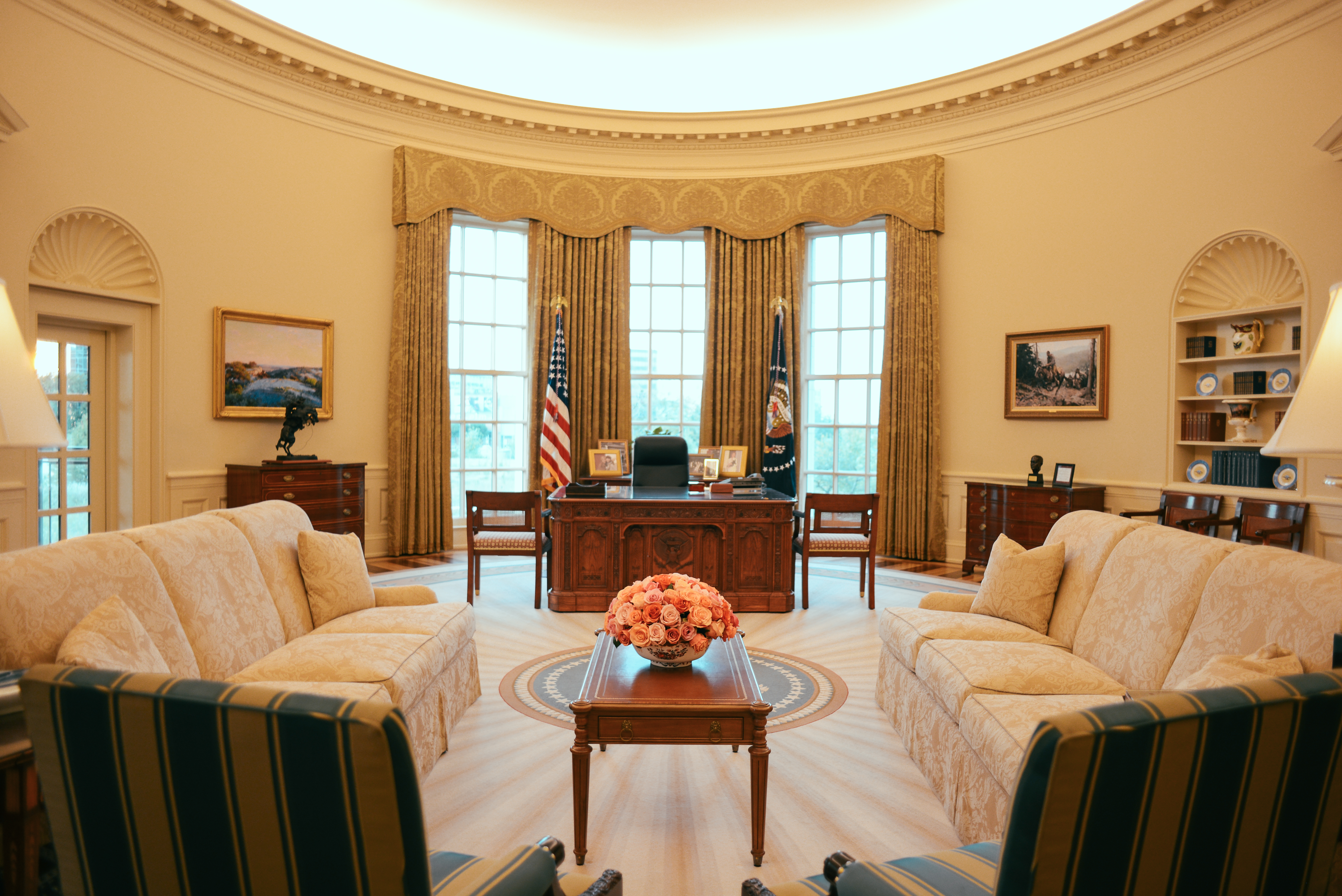 A full-size replica of the President's Oval Office, horizontal (landscape) view