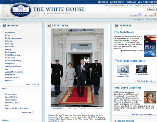Image of the Archived White House website
